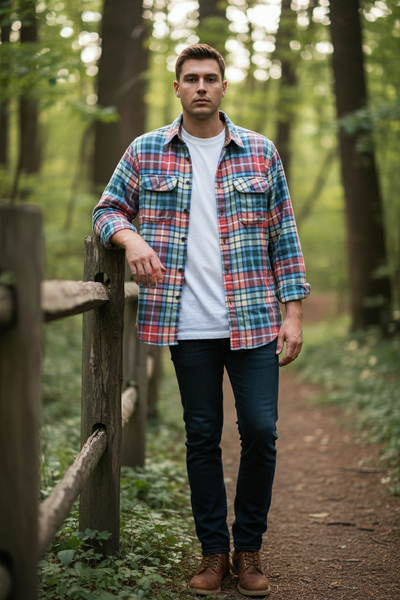 Men's Flannel Button Down with Corduroy- Patchwork