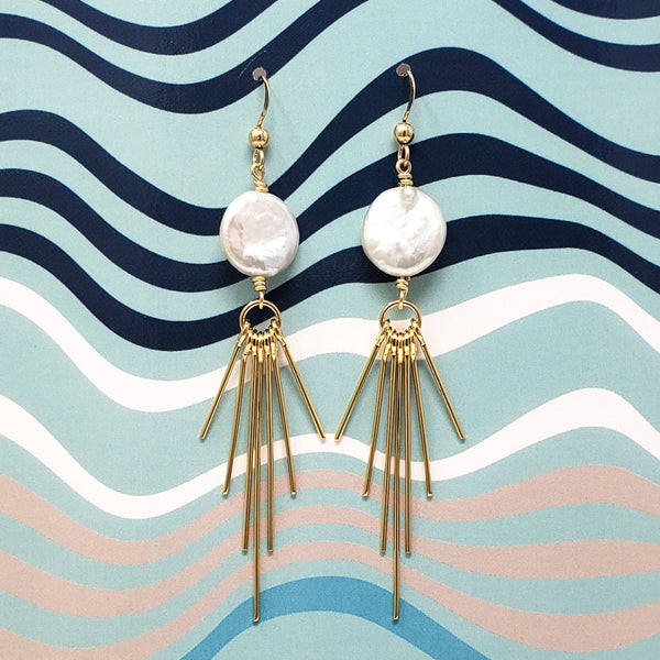 #PE9G- Pearl Fringe Drops- Gold