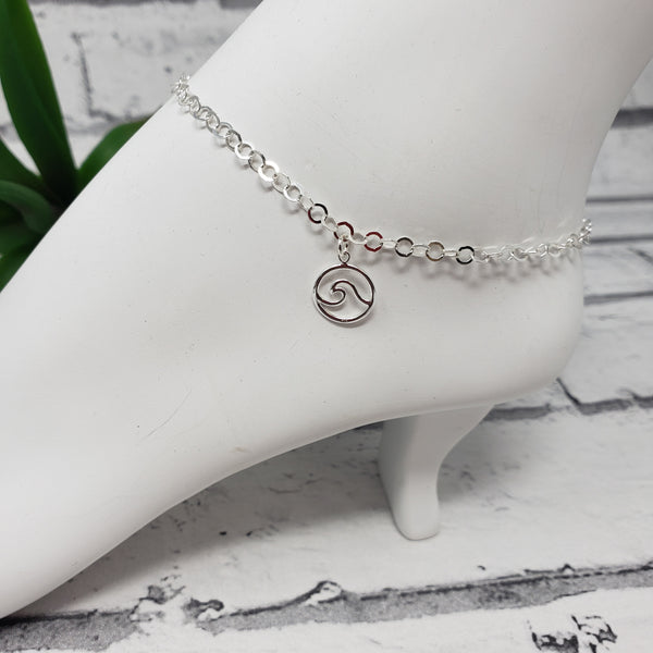 #SG1A- Wave Drop Anklet- Silver