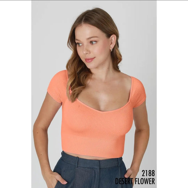 Nikibiki Cap Sleeve Ribbed Crop (Color Options)