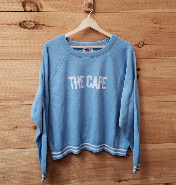 The Cape Raglan Sweater- Light Blue/ White