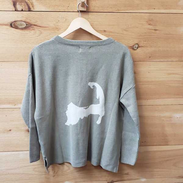 The Cape High Lo Sweater- Pewter/ Camel