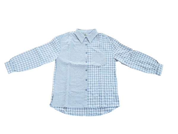 Gingham Plaid Button Down- Light Blue