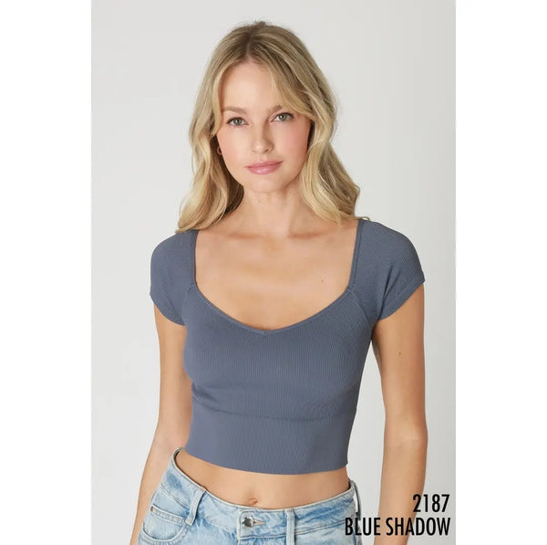 Nikibiki Cap Sleeve Ribbed Crop (Color Options)
