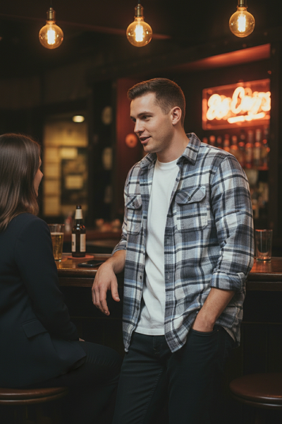 Men's Flannel Button Down with Corduroy- White, Grey and Black