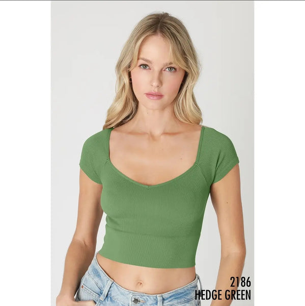Nikibiki Cap Sleeve Ribbed Crop (Color Options)