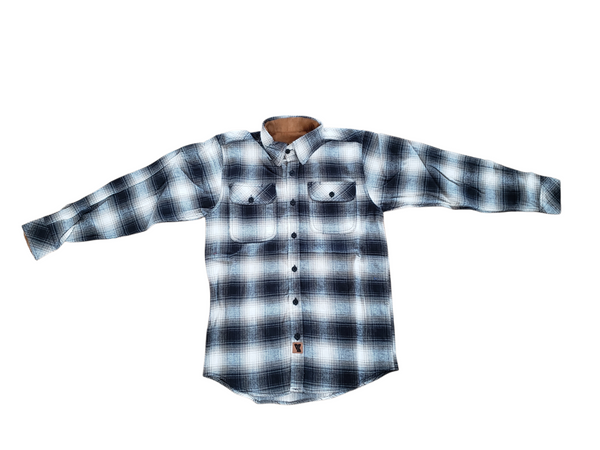 Men's Flannel Button Down with Corduroy- Grey and White