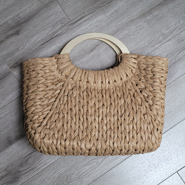 Straw Bag with Bamboo Handle