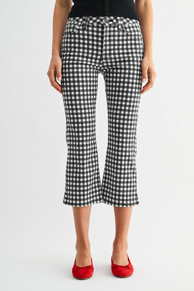 Just Black Denim- Skinny Capri w/ Slit- Black Gingham