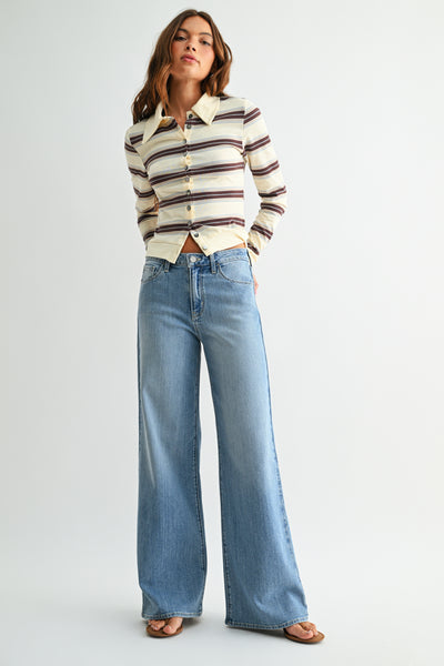 Just Black Denim- Lightweight Stretchy Wide Leg- Light Denim *BP488J
