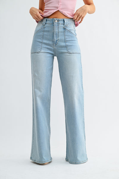 Just Black Denim- Patch Pocket Flare-Light Denim
