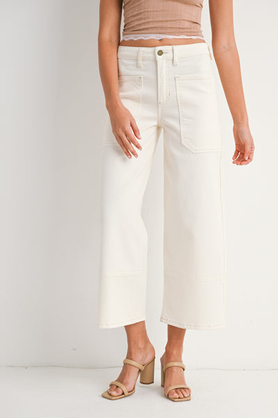 Just Black Denim- High Rise Cropped Wide Leg- Off White