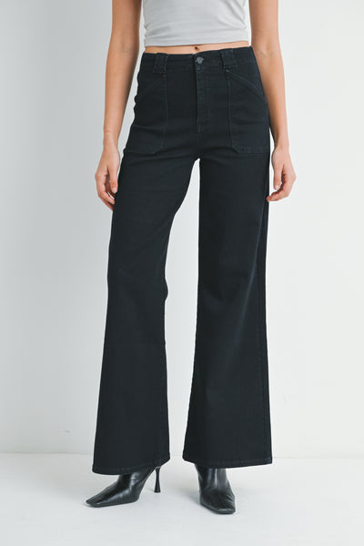 Just Black Denim- Patch Pocket Flare-Black