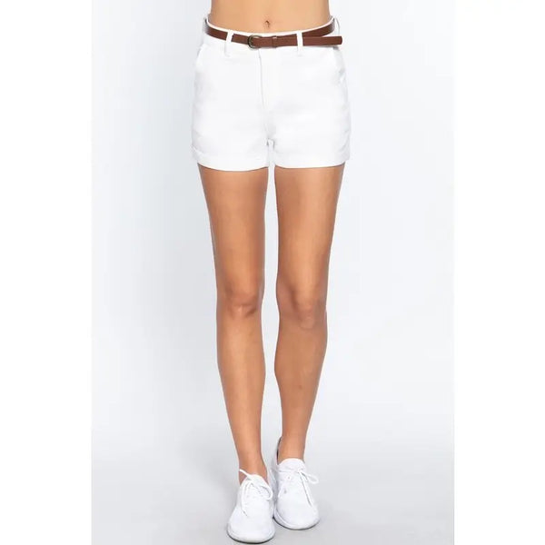 Belted White Shorts