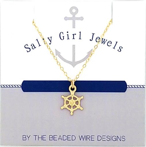 #SG495GN-Petite Ships Wheel Necklace-Gold