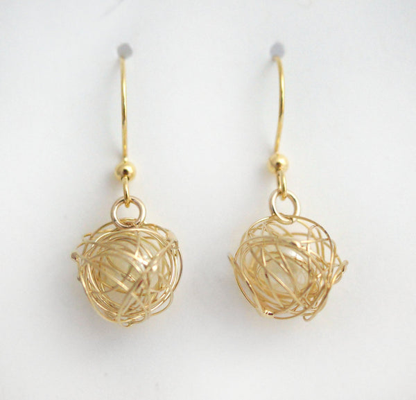 #MM18- Pearl in Nest Drop Earrings- Gold