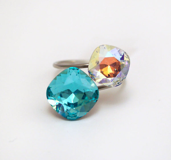 #R9994- Sparkling 2 Tone Ring- Light Turquoise Glacier