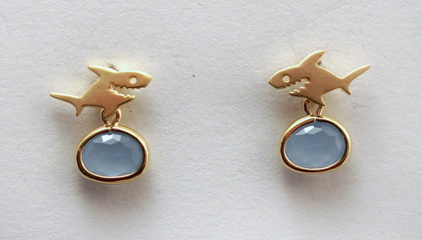 #SD91- Shark Drop Stud- Royal Blue Opal Gold