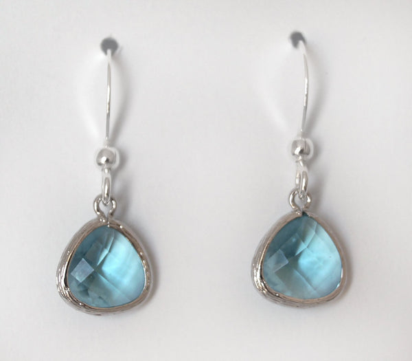 #AAFTP49- Petite Framed Teardrop Earrings- Aqua Silver