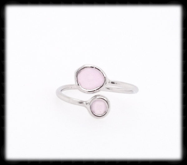 #RFT12- Framed Glass Adjustable Ring- Ice Pink Silver