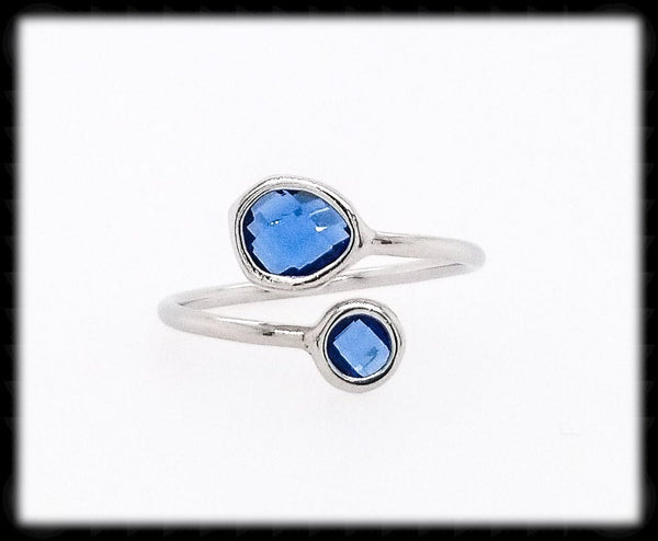 #RFT2- Framed Glass Adjustable Ring- Blue Silver