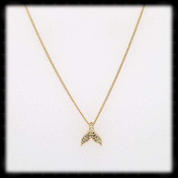 #N-MM0010G- Cz Whale's Tail Necklace- Gold