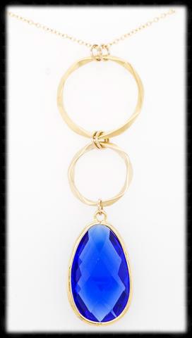 #AAFTXL22G-HRN- Hammered Rings with Framed Pendant Necklace-Sapphire Gold