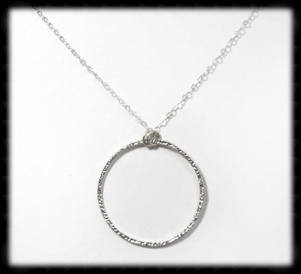 #MM74N- Textured Ring Necklace- Silver