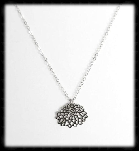 #MM75N- Petite Chrysanthemum Necklace- Silver