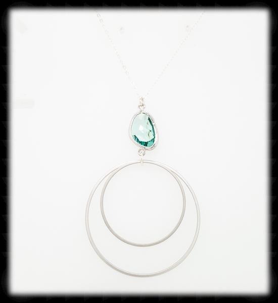 #MC32N- Framed Nugget Ring Necklace- Erinite Silver