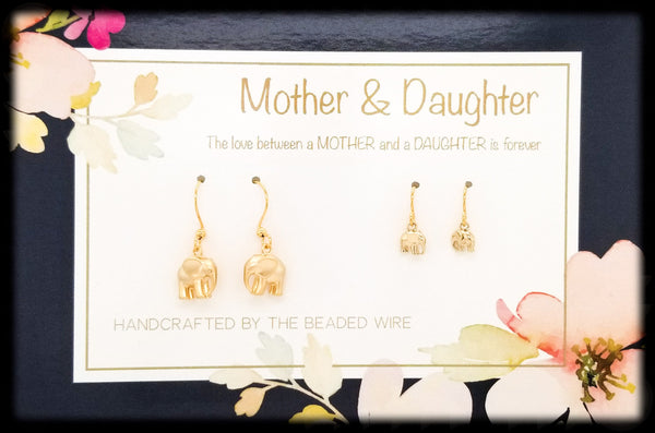 #MOM01G- Mother & Daughter Earring Set- Elephants- Gold