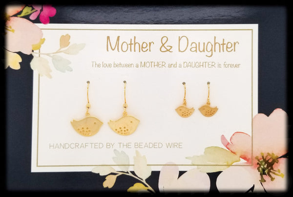 #MOM03G- Mother & Daughter Earring Set- Sparrow- Gold
