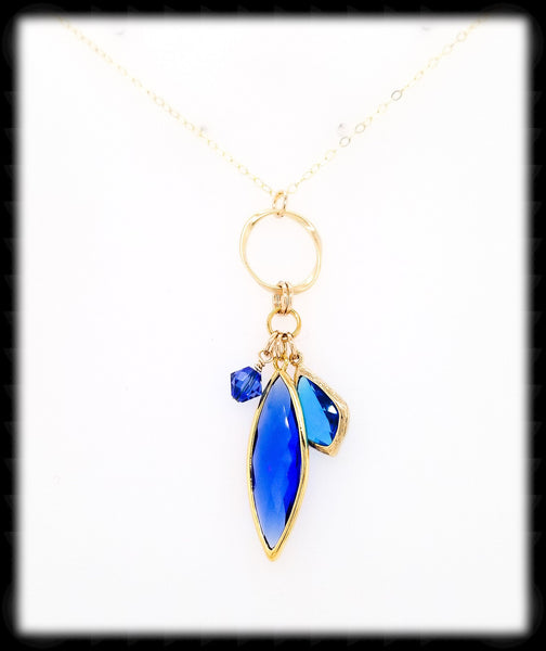 #AANMC5- Chain Maille Drop Necklace- Sapphire Capri Gold