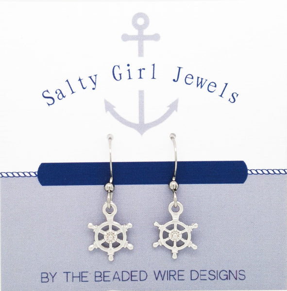 #SG495-Petite Ships Wheel Earrings-Silver