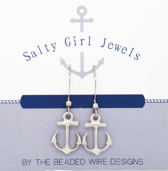 #SG33-Petite Anchor Drop Earrings- Silver