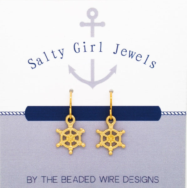 #SG495G- Petite Ships Wheel Earrings- Matte Gold