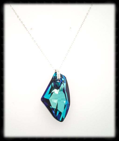 #ACRN1- Bold Crystal Long Necklace- Bermuda Blue