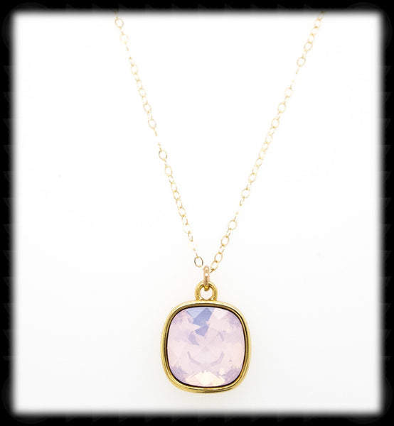 #CD14NG- Cushion Cut Necklace- Rose Opal Gold