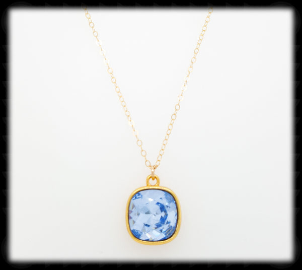 #CD48NG- Cushion Cut Necklace- Light Sapphire Gold
