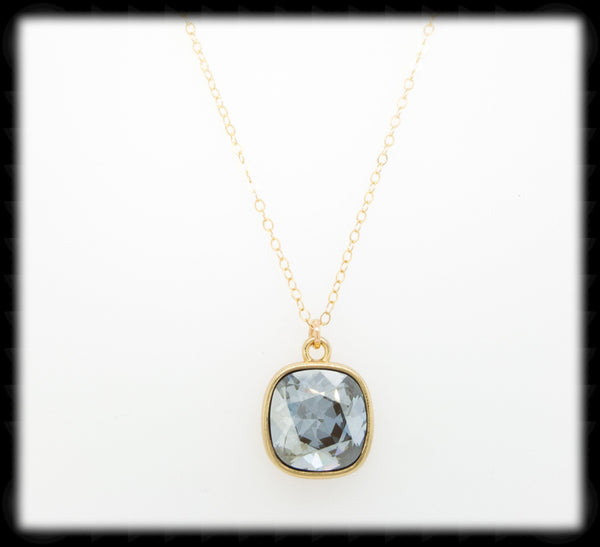 #CD24NG- Cushion Cut Necklace- Blue Shade Gold