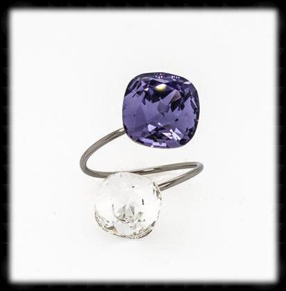 #R9914- Sparkling 2 Tone Ring- Tanzanite Sparkling Clear