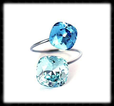 #R991- Sparkling 2 Tone Ring- Light Turquoise Aqua