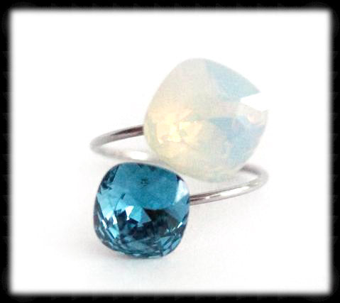 #R9941- Sparkling 2 Tone Ring- White Opal Indicolite