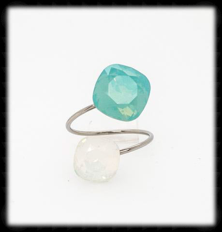 #R9925- Sparkling 2 Tone Ring- Pacific White Opal