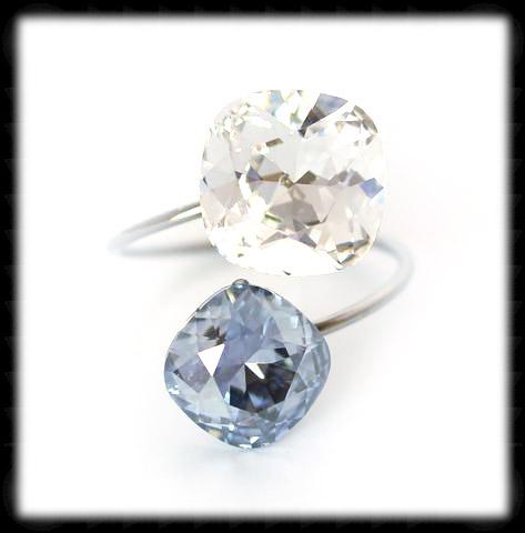 #R99951- Sparkling 2 Tone Ring- Clear Blue Shade