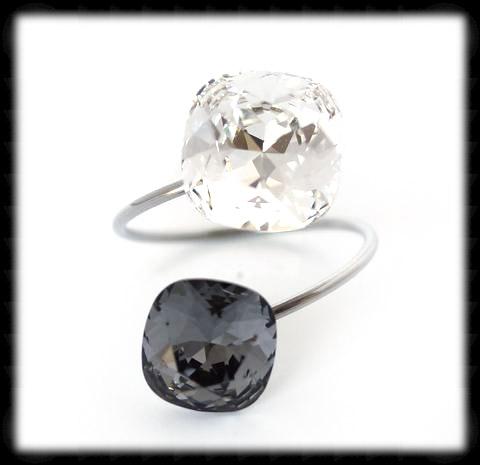 #R9982- Sparkling 2 Tone Ring- Clear Silver Night