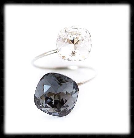 #R9981- Sparkling 2 Tone Ring- Silver Night Clear