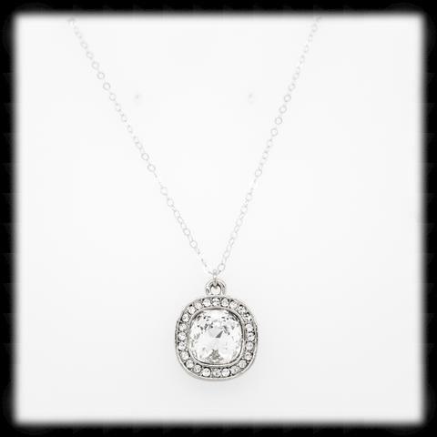 #CDCZ1- Sparkling Cz Cushion Necklace- Clear Silver