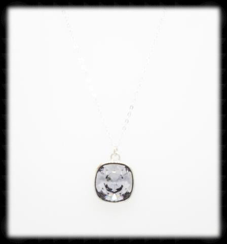 #CD41N- Cushion Cut Necklace- Smokey Mauve Silver