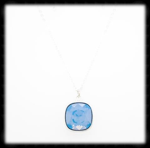 #CD22N- Cushion Cut Necklace- Blue Opal Silver